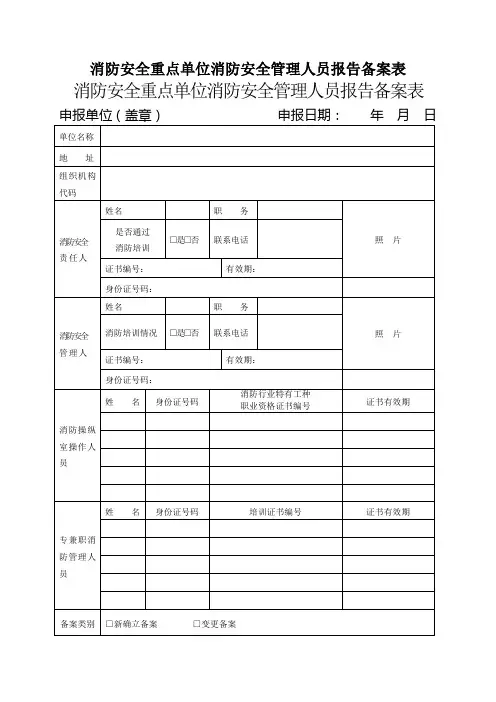 消防安全重点单位消防安全管理人员报告备案表