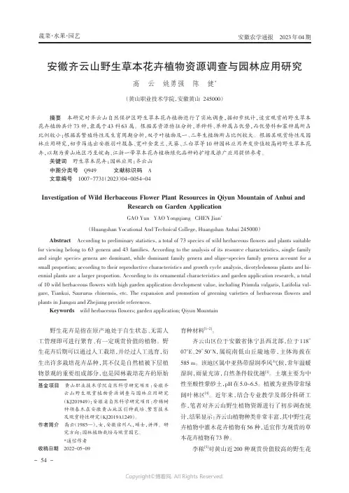 安徽齐云山野生草本花卉植物资源调查与园林应用研究