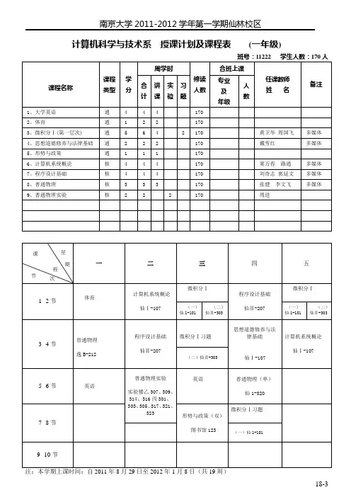 南大课表