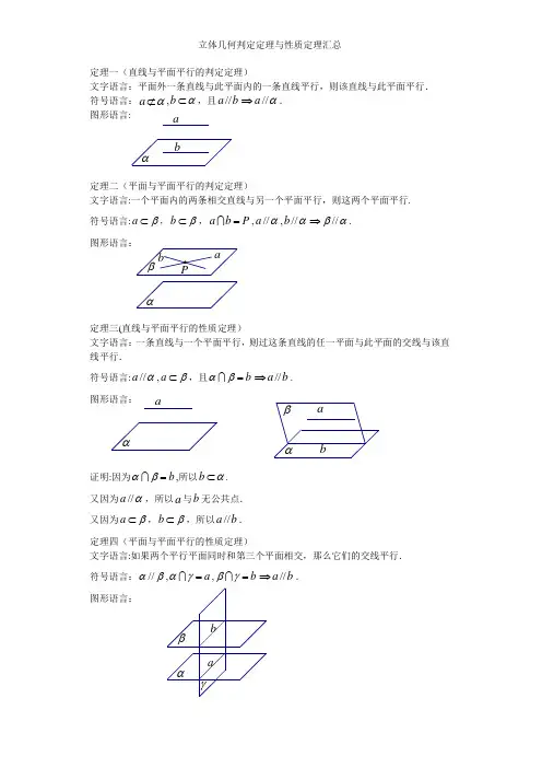 立体几何判定定理与性质定理汇总