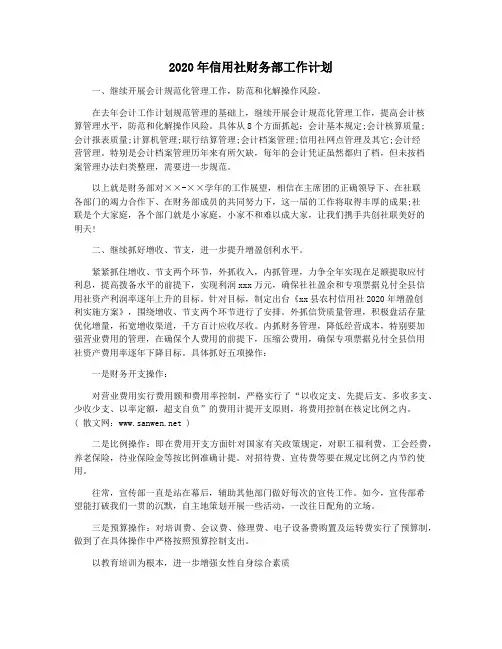 2020年信用社财务部工作计划