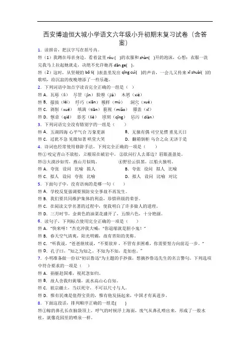 西安博迪恒大城小学语文六年级小升初期末复习试卷(含答案)