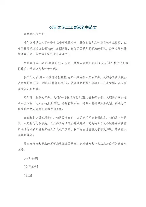 公司欠员工工资承诺书范文
