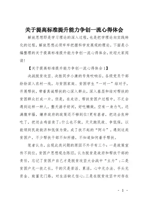 关于提高标准提升能力争创一流心得体会