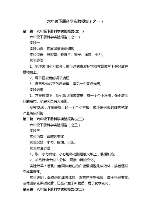 六年级下册科学实验报告（之一）