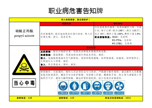 硝酸正丙酯-职业病危害告知牌