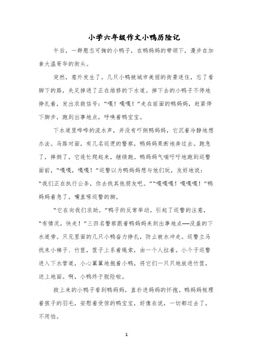 小学六年级作文小鸭历险记