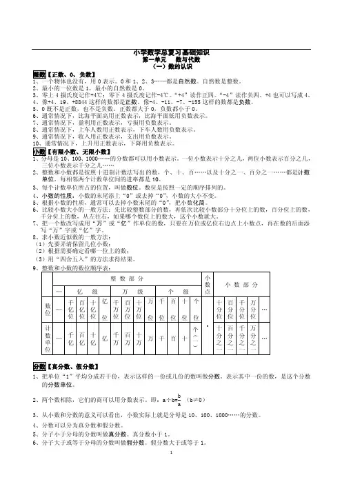 小学数学总复习基础知识一本通