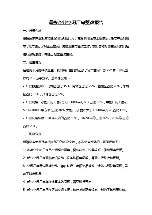 巡查企业空闲厂房整改报告