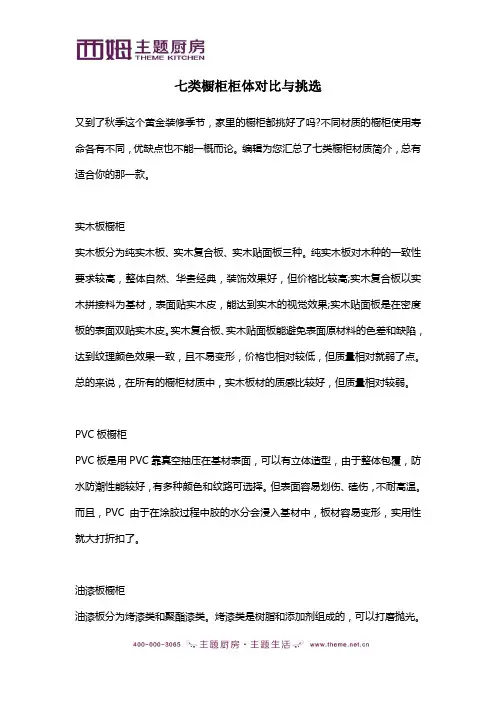 七类橱柜柜体对比与挑选