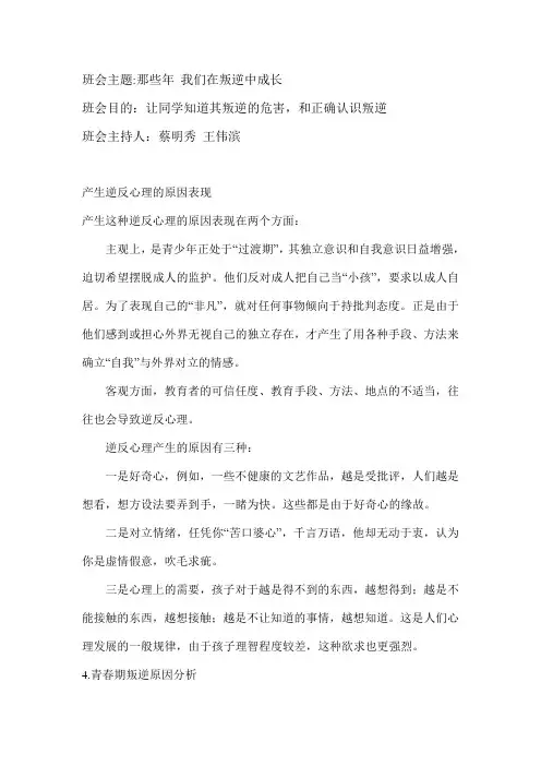 那些年我们在叛逆中成长--班会