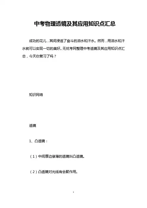 中考物理透镜及其应用知识点汇总