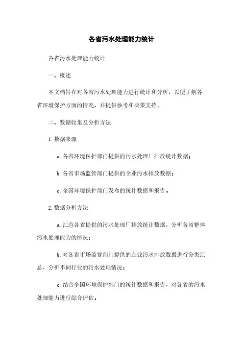 各省污水处理能力统计
