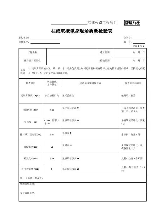 30-柱或双壁墩身现场质量检验表(检表8.6.1-2)