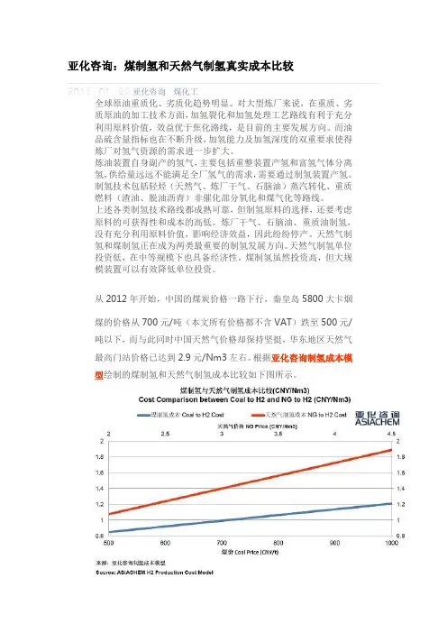 煤制氢和天然气制氢真实成本比较