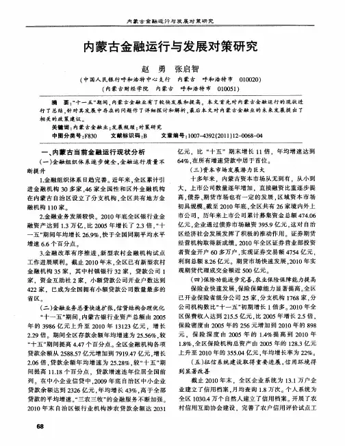 内蒙古金融运行与发展对策研究