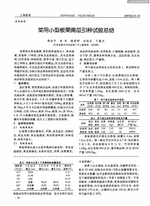菜用小型板栗南瓜引种试验总结