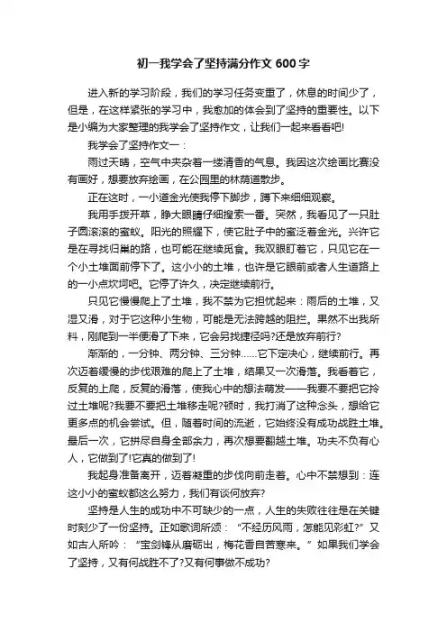 初一我学会了坚持满分作文600字