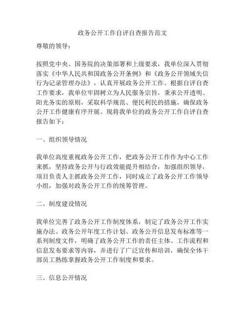 政务公开工作自评自查报告范文