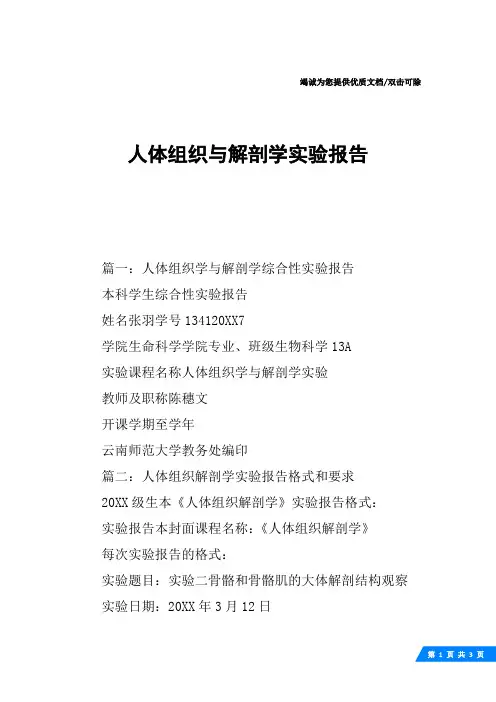 人体组织与解剖学实验报告