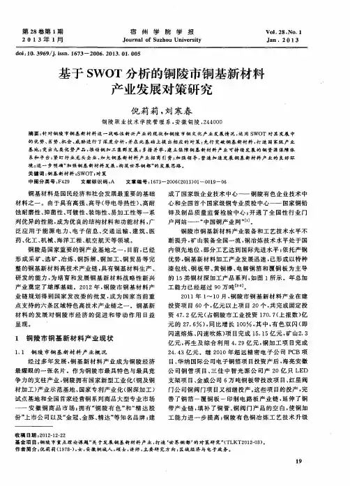 基于SWOT分析的铜陵市铜基新材料产业发展对策研究