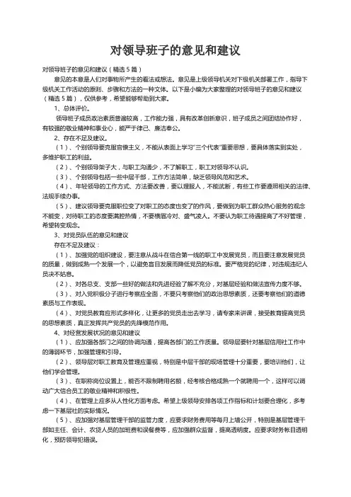 对领导班子的意见和建议（精选5篇）