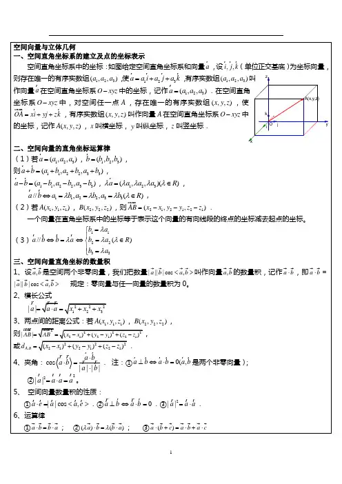 空间向量与立体几何知识总结(高考必备!)
