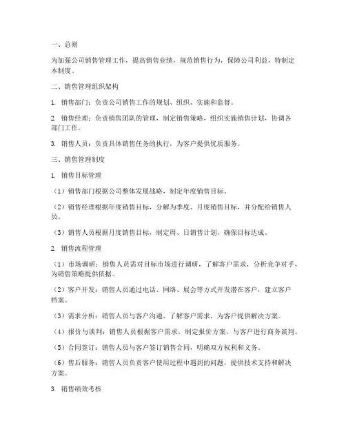 软件公司销售管理制度细则