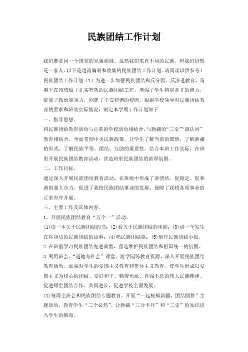 民族团结工作计划 2
