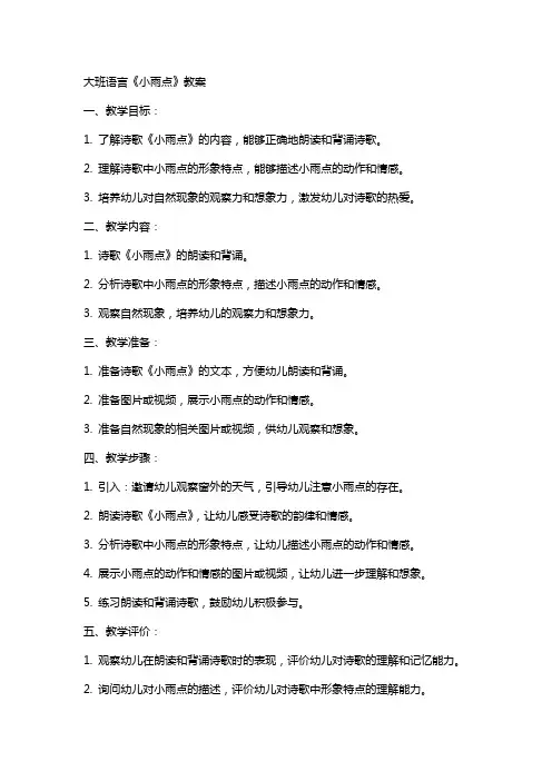 大班语言《小雨点》教案