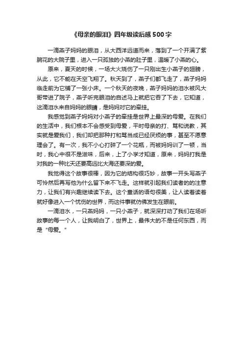 《母亲的眼泪》四年级读后感500字