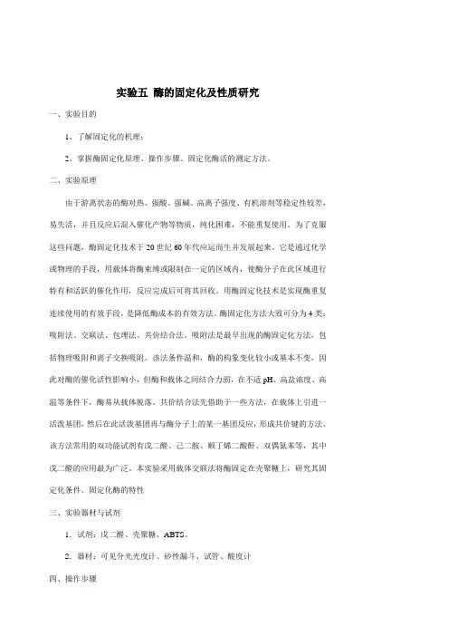 酶的固定化及性质研究