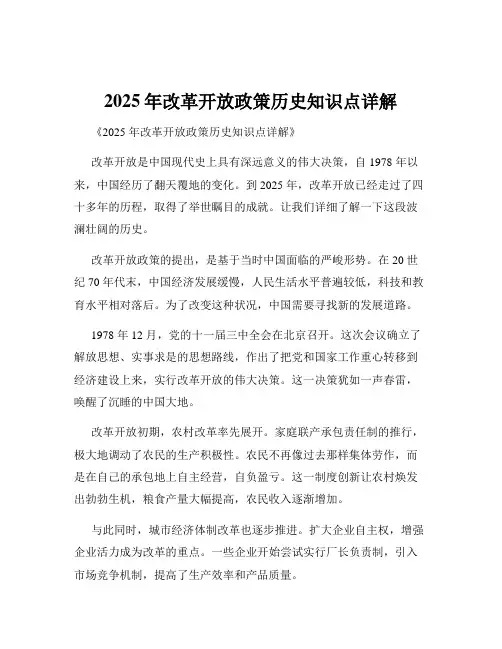 2025年改革开放政策历史知识点详解