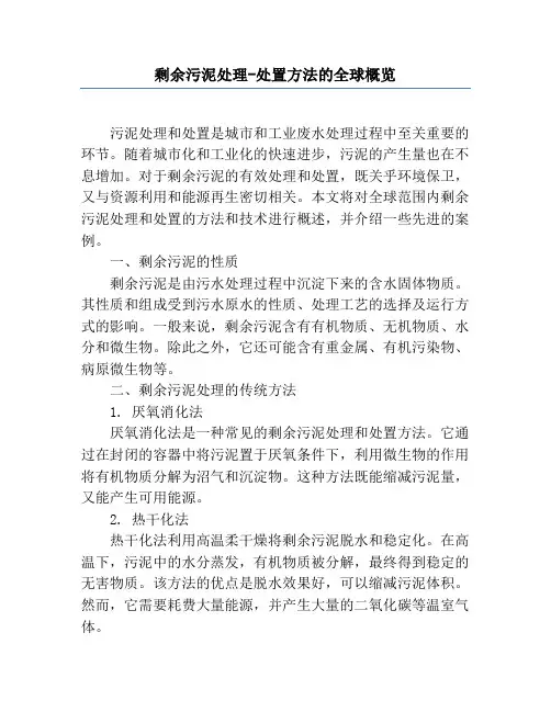 剩余污泥处理-处置方法的全球概览