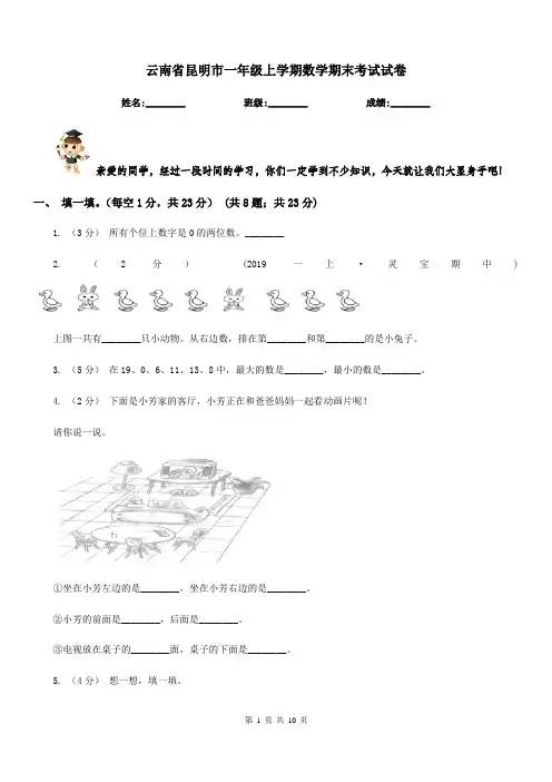 云南省昆明市一年级上学期数学期末考试试卷
