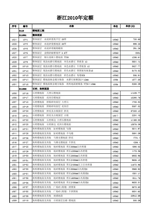 浙江2010年定额