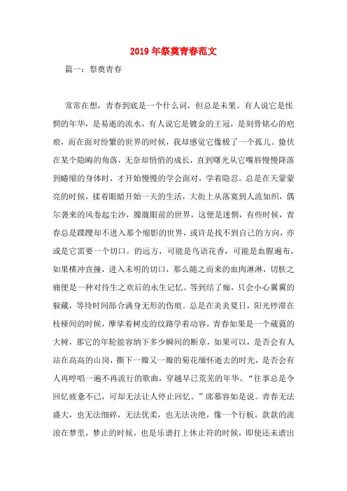 2019年祭奠青春范文