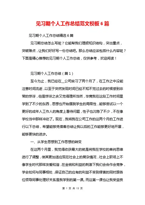 见习期个人工作总结范文模板6篇