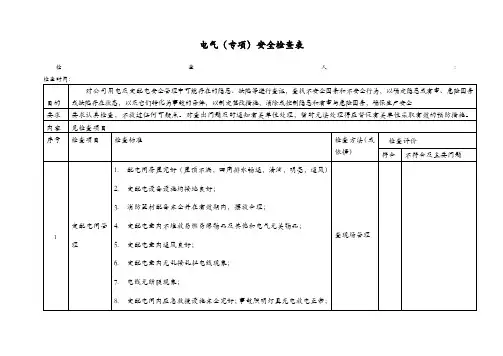 电气设备专项检查表及电气设备专业安全检查表