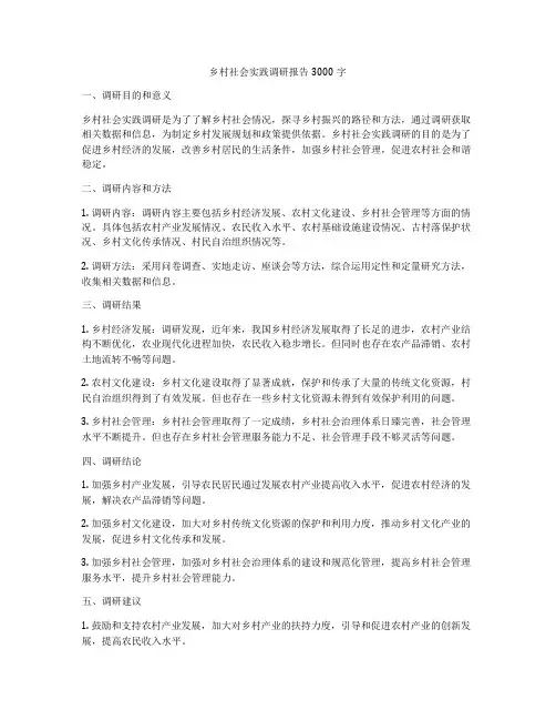 乡村社会实践调研报告3000字