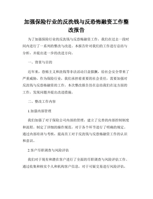 加强保险行业的反洗钱与反恐怖融资工作整改报告