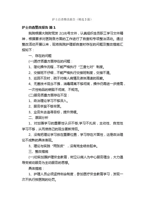 护士自查整改报告（精选3篇）