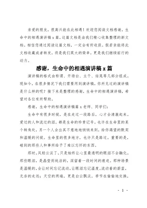 感谢,生命中的相遇演讲稿3篇