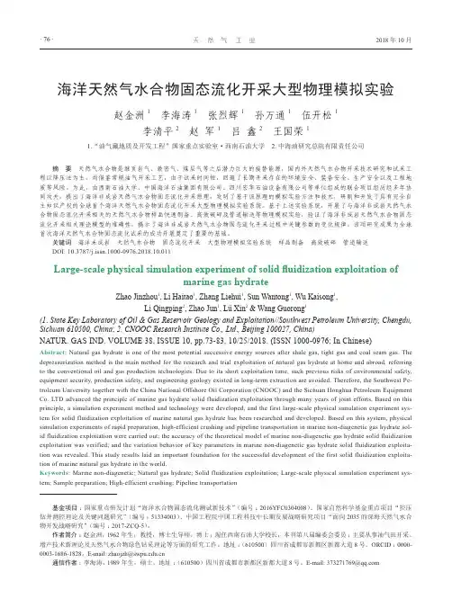 海洋天然气水合物固态流化开采大型物理模拟实验
