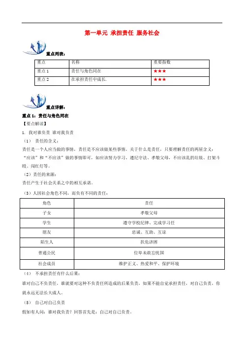 九年级政治全册 第一单元 承担责任 服务社会重难点一