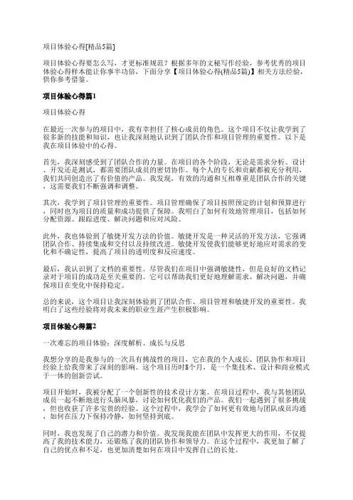 项目体验心得[精品5篇]