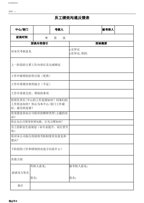 员工绩效沟通反馈表