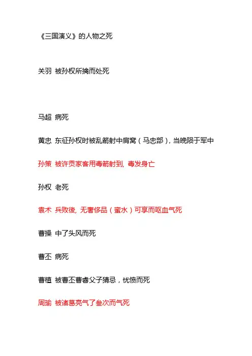《三国演义》的知名人物之死
