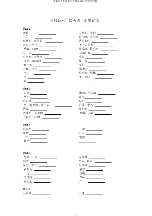 苏教版六年级英语下册单词表(默写不用提)