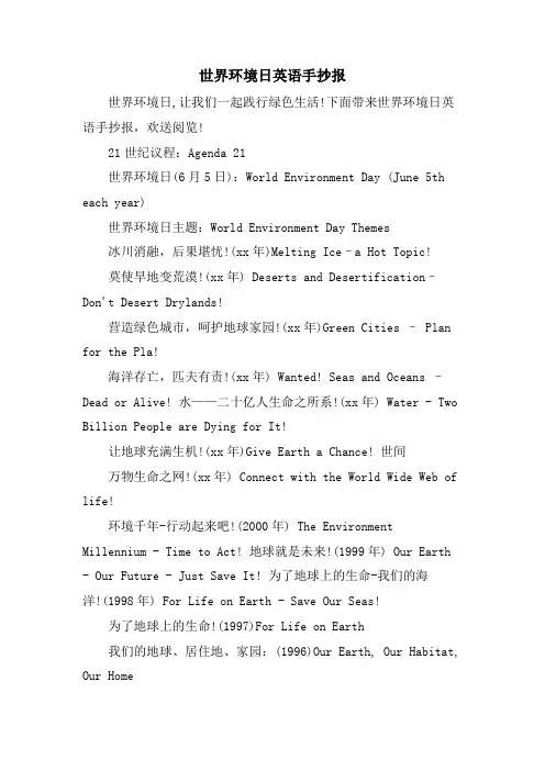 世界环境日英语手抄报